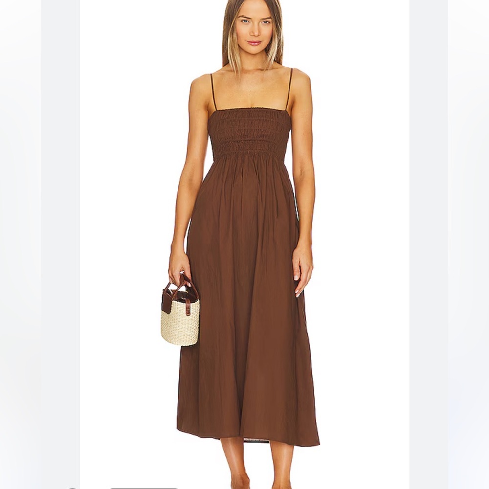 FAITHFULL THE BRAND Marieka Midi Dress in Chocolate Small